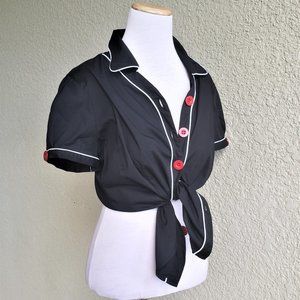 NWT Cato Black Short Puff Sleeves Button Up Pin-up Sz M